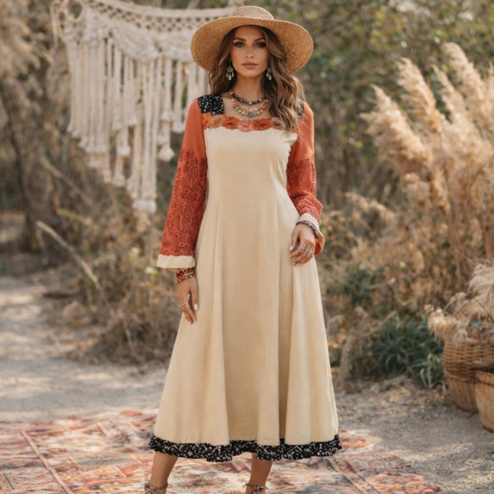 Mashat Multicolor Floral Boho Cottagecore Hippy Bohemian Maxi Dress Size S